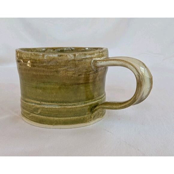 Handmade Studio Art Green Glazed Pottery Mug Signed - Picture 1 of 8